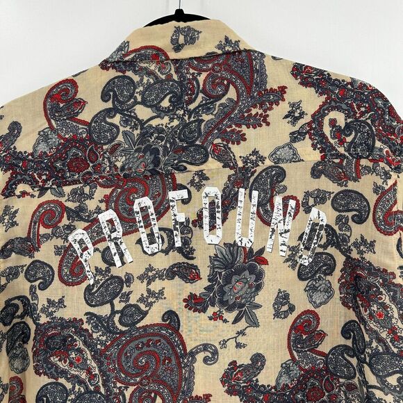 PROFOUND AESTHETIC Cream Red Paisley Print Short Sleeve Button Down Shirt Medium - Picture 5 of 8